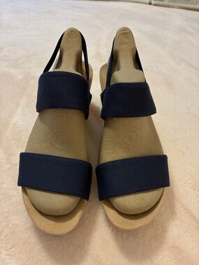Life Stride Navy Slingback Wedge Sandals
